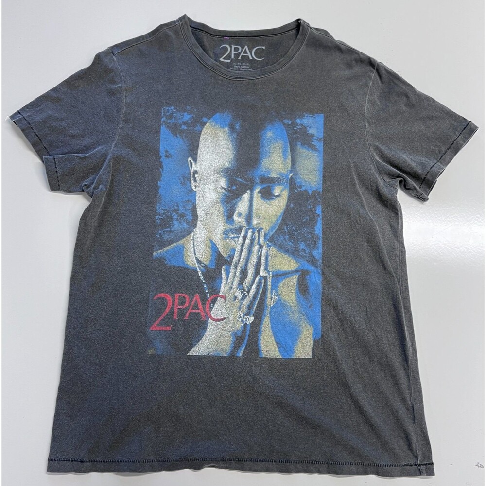 Vintage Style 2Pac Black Washed Praying Hands Hip Hop Rap Tee Size Extra Large